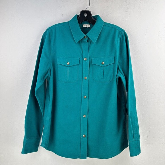 Vintage L.L Bean Shirt Womens Small Green Cotton Button Up‎ Long Sleeve - Picture 1 of 10